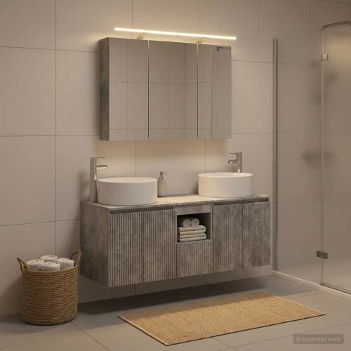 Комплект шкафове за баня 4 pcs Бетонно сиво 100 x 14,5 x 70 см