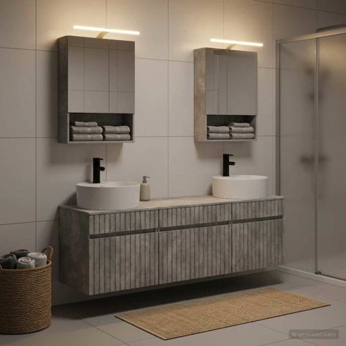 Комплект шкафове за баня 5 pcs Бетонно сиво 50 x 14,5 x 70 см