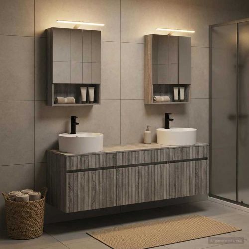 Комплект шкафове за баня 5 pcs Сив Сонома 50 x 14,5 x 70 см
