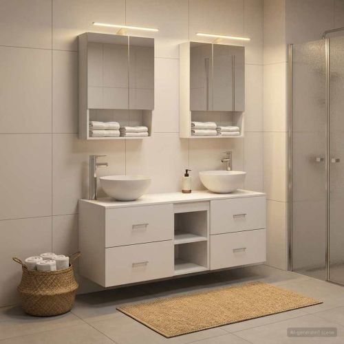 Комплект мебели за баня 5 pcs Бяло Инженерна дървесина и стъкло
