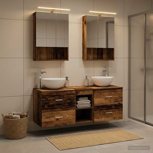 Комплект мебели за баня 5 pcs Старо дърво