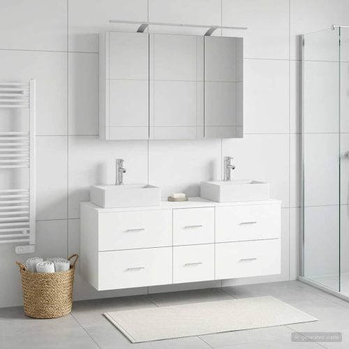 Комплект мебели за баня 4 pcs Бяло Инженерна дървесина и стъкло