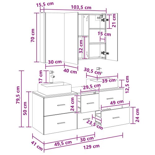 Комплект мебели за баня 4 pcs Черен дъб