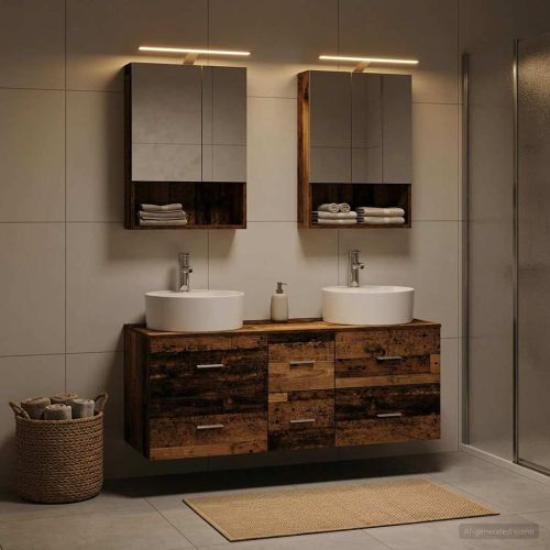 Комплект мебели за баня 5 pcs Старо дърво
