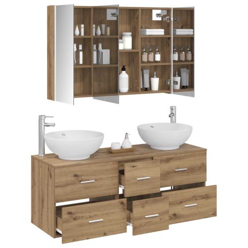 Комплект мебели за баня 4 pcs Дъб артизан
