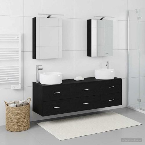 Комплект мебели за баня 5 pcs Черен дъб