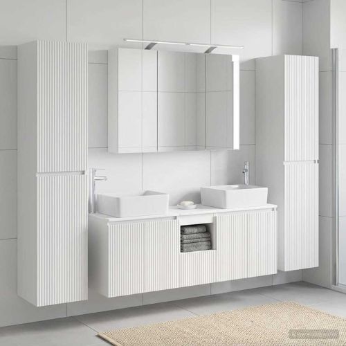 Комплект мебели за баня 6 pcs Бяло Инженерна дървесина и стъкло