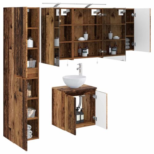 Комплект шкафове за баня 5 pcs Старо дърво 50 x 14,5 x 70 см