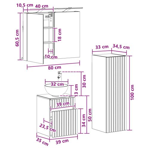 Комплект мебели за баня 4 pcs Опушен дъб