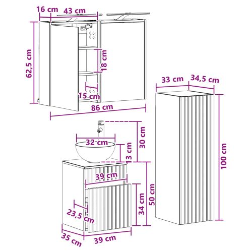 Комплект мебели за баня 4 pcs Дъб сонома