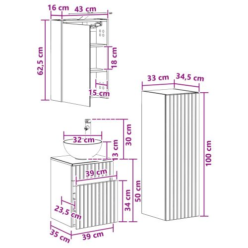 Комплект мебели за баня 4 pcs Опушен дъб