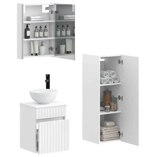 Комплект мебели за баня 4 pcs Бяло Инженерна дървесина и стъкло