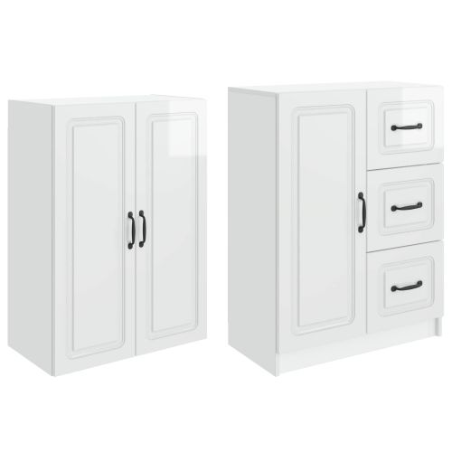 Комплект шкафове 2 pcs Бял гланц Инженерна дървесина