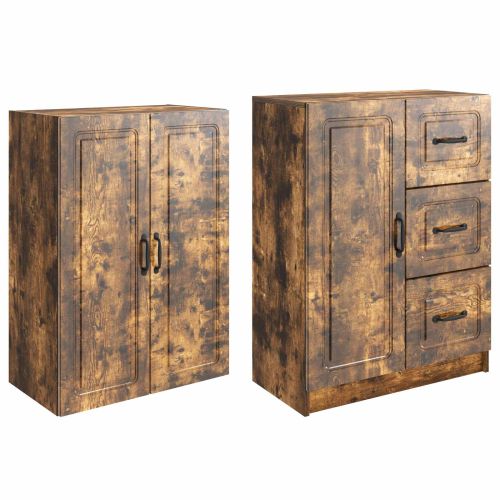 Комплект шкафове 2 pcs Опушен дъб Инженерна дървесина