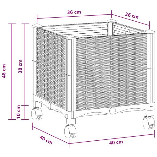 Градинска саксия с колела Светлосиво 40 x 40 x 48 см ПП