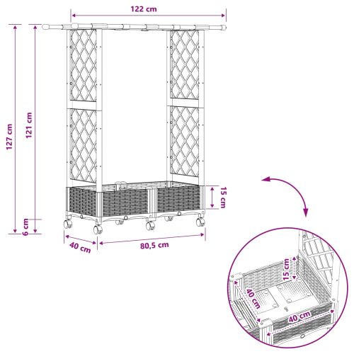 Повдигнато легло с решетка и покривка Сиво 122,5 x 40 x 127 см
