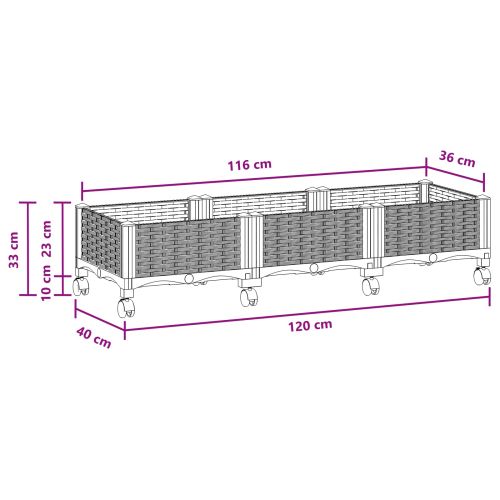 Градинска саксия с колела Кафяво 120 x 40 x 29 см ПП