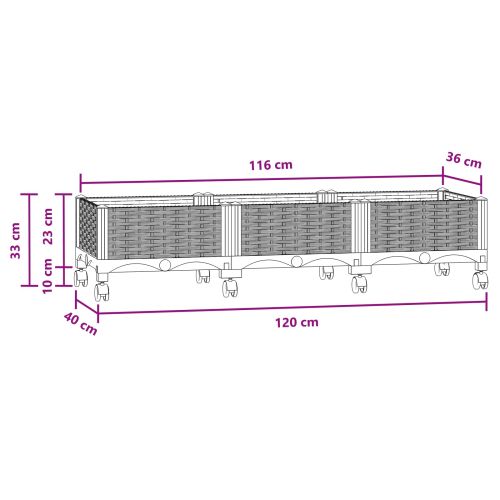 Градинска саксия с колела Синьо сиво 120 x 40 x 33 см ПП