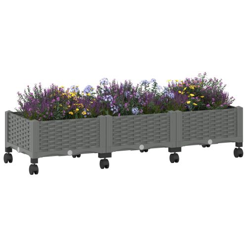 Градинска саксия с колела Светлосиво 120 x 40 x 33 см ПП