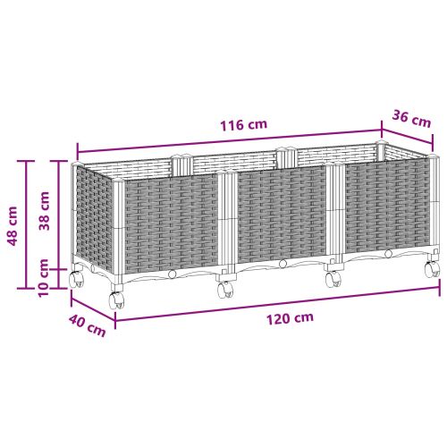 Градинска саксия с колела Кафяво 120 x 40 x 44 см ПП