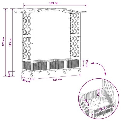 Повдигнато легло с решетка и покривка Сиво 169 x 40 x 129 см ПП