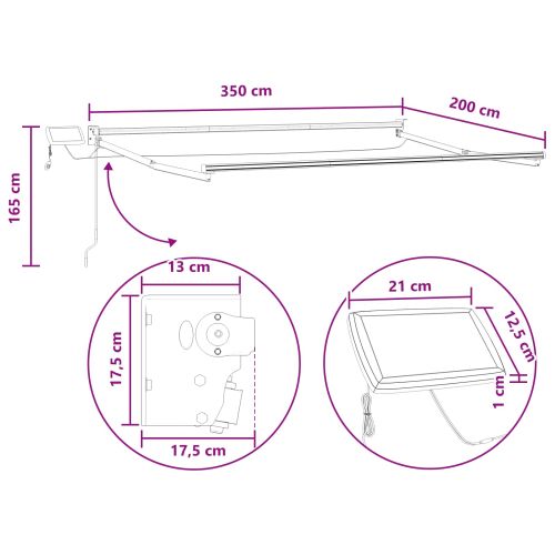 Ръчен изтеглящ сенник с LED светлини Таупе