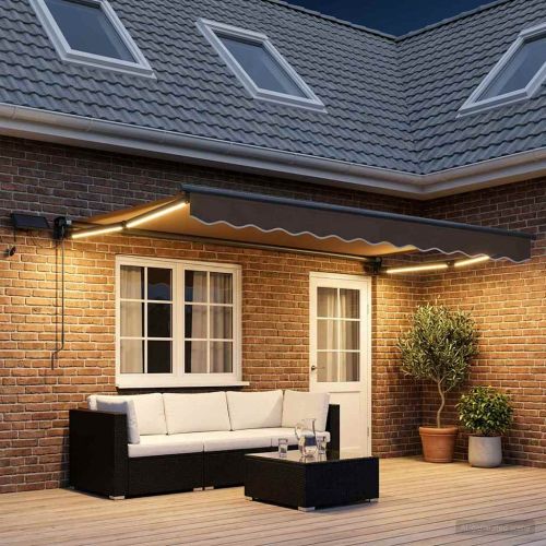 Ръчен изтеглящ сенник с LED светлини Таупе
