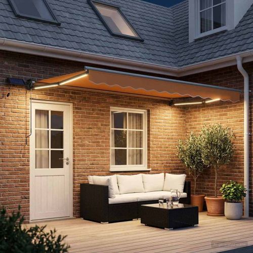 Ръчен изтеглящ сенник с LED светлини Пясък