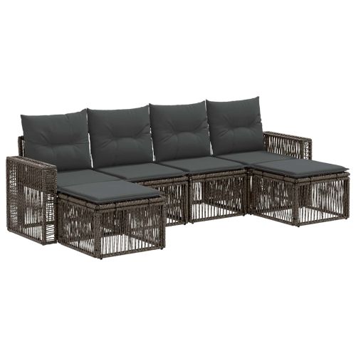 Градински Софа Комплект 6 pcs Сив и тъмен сив полиратан