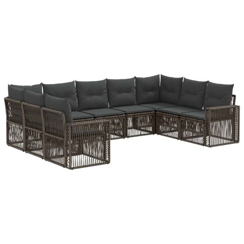 Градински Софа Комплект 9 pcs Сив и тъмен сив полиратан