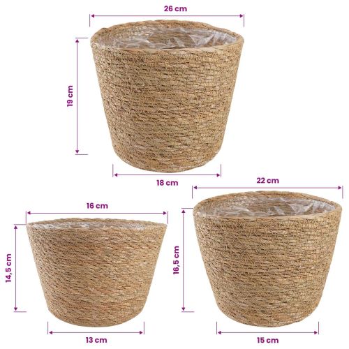 3 бр. Натурално Ø26 x 19 см 100% Морска трева