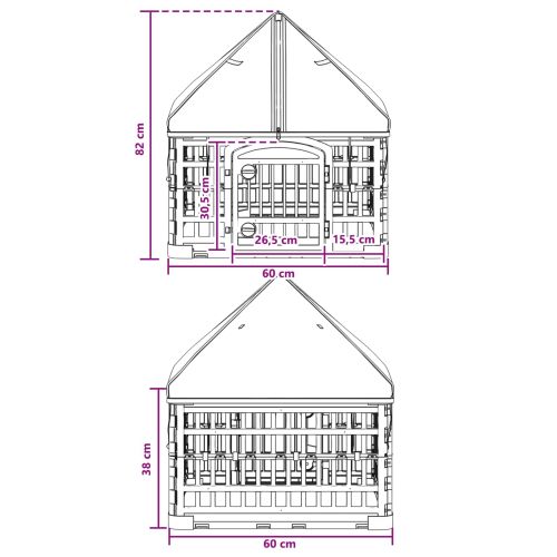 4 панелна клетка за кучета с покрив 60 x 60 x 82 см Пластмаса
