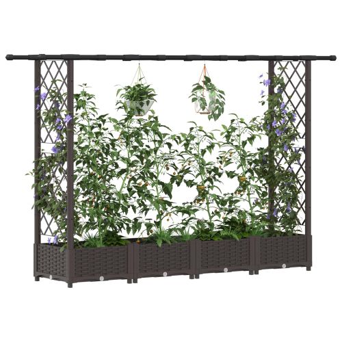 Повдигнато легло с решетка и покривка Кафяво 203 x 40 x 121 см