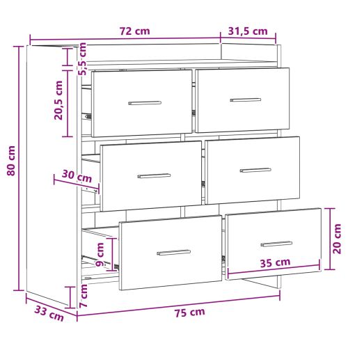 Служебен шкаф Черен дъб 75 x 33 x 80 см Инженерна дървесина
