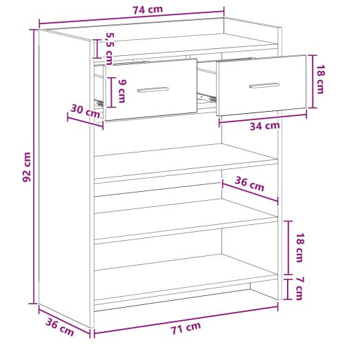 Шкаф за обувки 73,5 x 36 x 92 см Инженерна дървесина Сив Сонома