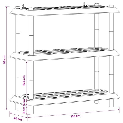 Рафтово единица 3 нива 100 x 40 x 96 см ПП Светлосиво