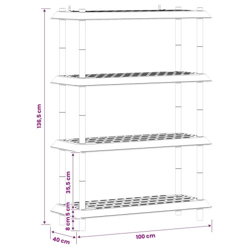 Рафтово единица 4 нива 100 x 40 x 136,5 см ПП Светлосиво