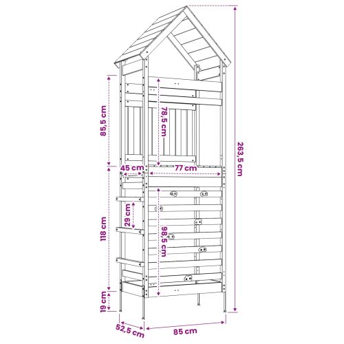 Кула за игра на открито Натурално 53 x 85 x 264 см
