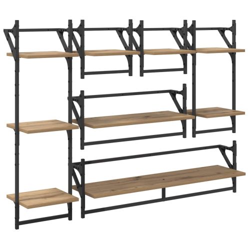 Комплект стенни рафтове с рафт 6 pcs Дъб 100 x 25 x 30 cm