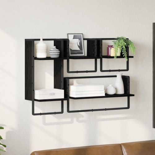 Комплект стенни рафтове с рафт 4 pcs Черния дъб 65 x 25 x 30 cm