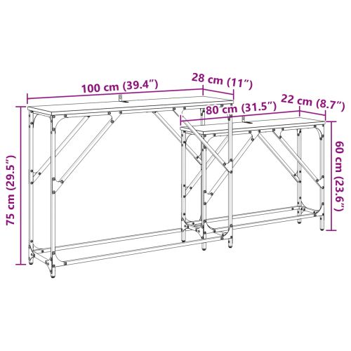 Конзолна маса 2 pcs Старо дърво 100 x 28 x 75 см