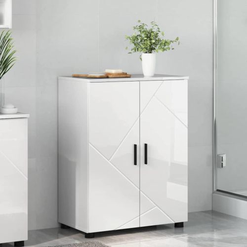 Шкаф за баня със съхранение Лъскаво бяло 60 x 35 x 80 см