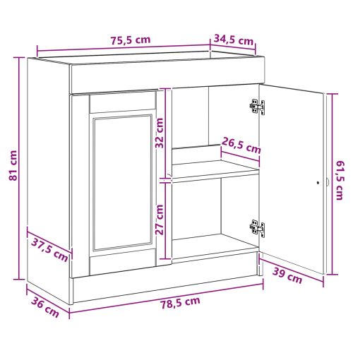 Мебел под мивка за баня Бял гланц 78,5 x 37,5 x 81 см