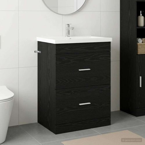 Кабинет под мивка за баня Черен дъб 56 x 37,5 x 81 см