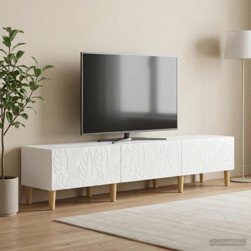 ТВ шкаф 147 x 34,5 x 30 см Бял гланц Инженерна дървесина