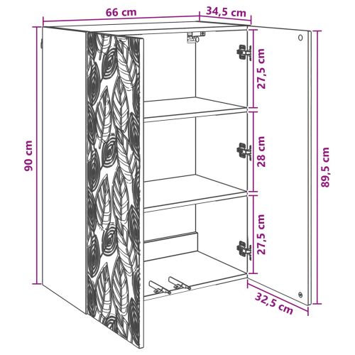 Стенно шкафче 66 x 34,5 x 90 см Инженерна дървесина Бял гланц