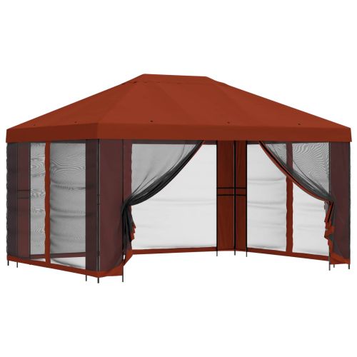 Беседка със страници 4 × 3 m Теракота Полиестер и стомана