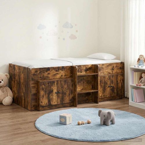 Легло на двуетажно ниво с шкаф със съхранение 3 бр. Опушен дъб