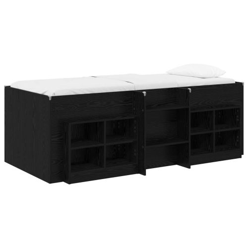 Легло на двуетажно ниво с шкаф с рафт 3 бр. Черен дъб