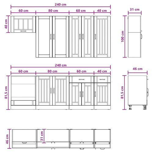 Кухненски единица LUCCA 8 pcs Черно Инженерна дървесина